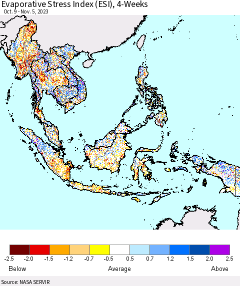 South East Asia Evaporative Stress Index (ESI), 4-Weeks Thematic Map For 10/30/2023 - 11/5/2023