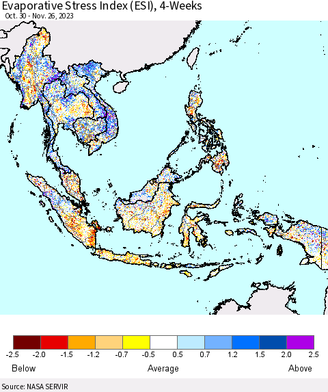 South East Asia Evaporative Stress Index (ESI), 4-Weeks Thematic Map For 11/20/2023 - 11/26/2023