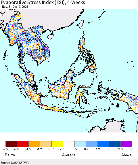 South East Asia Evaporative Stress Index (ESI), 4-Weeks Thematic Map For 11/27/2023 - 12/3/2023