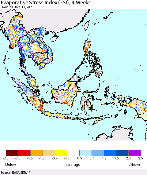 South East Asia Evaporative Stress Index (ESI), 4-Weeks Thematic Map For 12/11/2023 - 12/17/2023