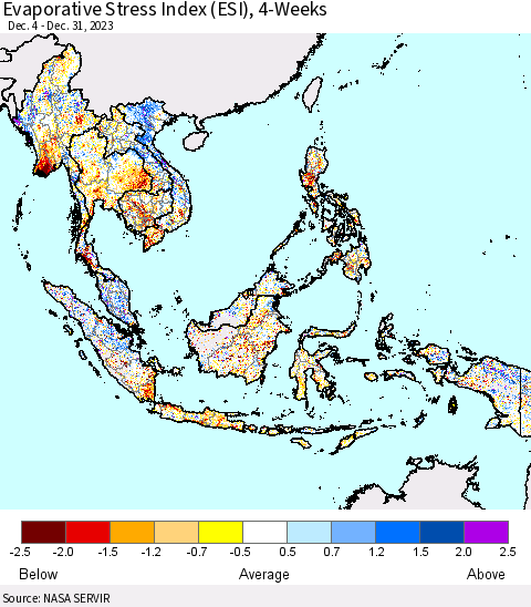 South East Asia Evaporative Stress Index (ESI), 4-Weeks Thematic Map For 1/1/2024 - 1/7/2024
