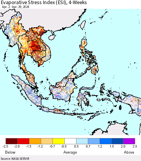 South East Asia Evaporative Stress Index (ESI), 4-Weeks Thematic Map For 4/29/2024 - 5/5/2024