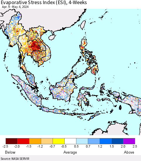 South East Asia Evaporative Stress Index (ESI), 4-Weeks Thematic Map For 5/6/2024 - 5/12/2024