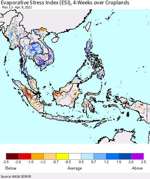 South East Asia Evaporative Stress Index (ESI), 4-Weeks over Croplands Thematic Map For 4/4/2022 - 4/10/2022