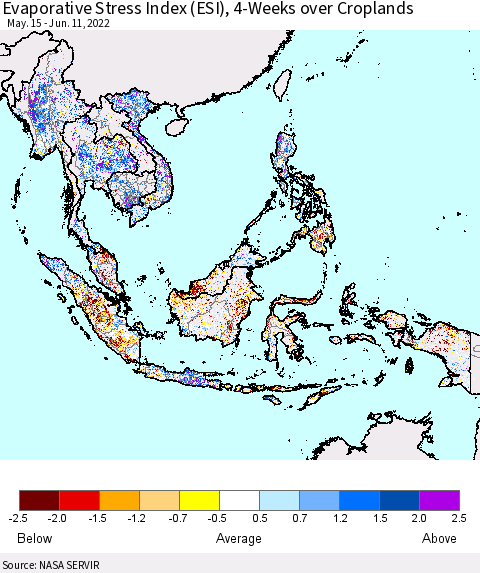 South East Asia Evaporative Stress Index (ESI), 4-Weeks over Croplands Thematic Map For 6/6/2022 - 6/12/2022