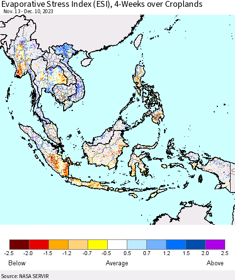 South East Asia Evaporative Stress Index (ESI), 4-Weeks over Croplands Thematic Map For 12/4/2023 - 12/10/2023