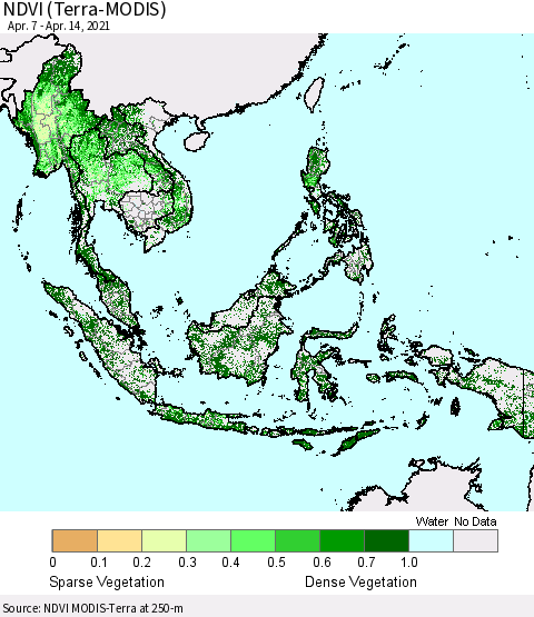 South East Asia NDVI (Terra-MODIS) Thematic Map For 4/7/2021 - 4/14/2021