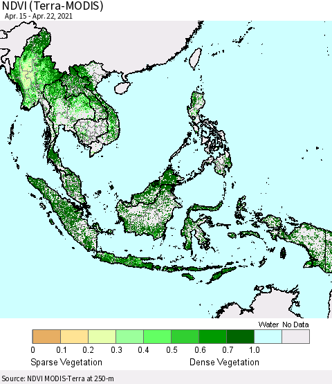 South East Asia NDVI (Terra-MODIS) Thematic Map For 4/15/2021 - 4/22/2021