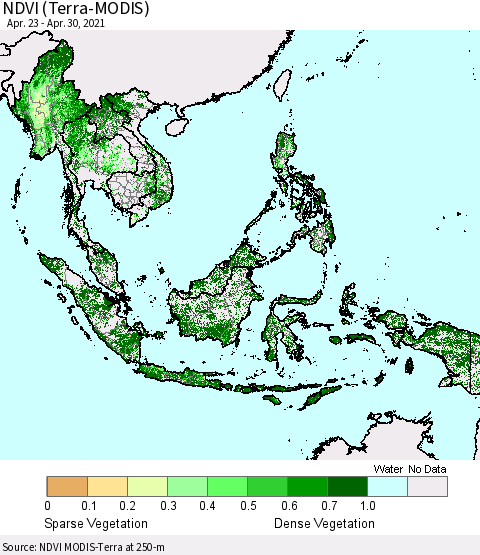 South East Asia NDVI (Terra-MODIS) Thematic Map For 4/23/2021 - 4/30/2021