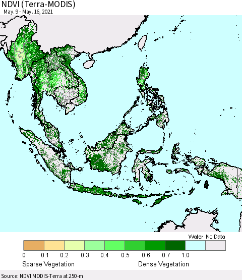 South East Asia NDVI (Terra-MODIS) Thematic Map For 5/9/2021 - 5/16/2021
