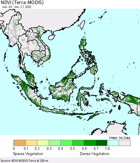 South East Asia NDVI (Terra-MODIS) Thematic Map For 6/10/2021 - 6/17/2021