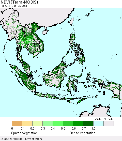 South East Asia NDVI (Terra-MODIS) Thematic Map For 6/18/2021 - 6/25/2021