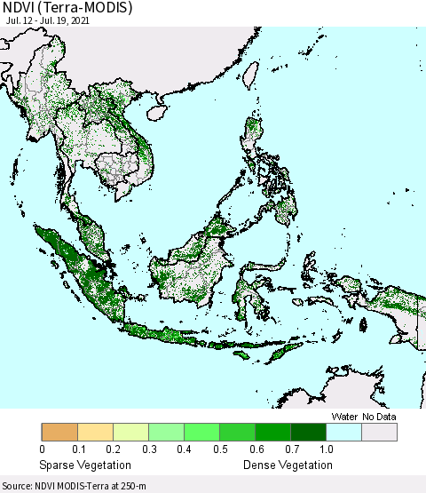 South East Asia NDVI (Terra-MODIS) Thematic Map For 7/12/2021 - 7/19/2021