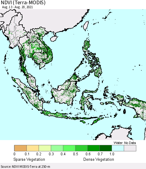 South East Asia NDVI (Terra-MODIS) Thematic Map For 8/13/2021 - 8/20/2021