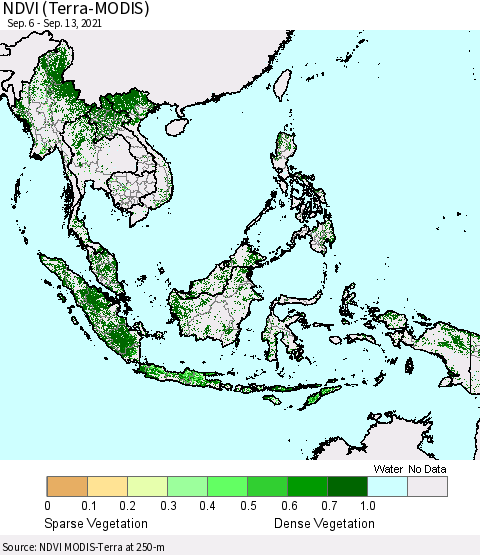 South East Asia NDVI (Terra-MODIS) Thematic Map For 9/6/2021 - 9/13/2021
