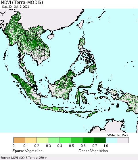 South East Asia NDVI (Terra-MODIS) Thematic Map For 9/30/2021 - 10/7/2021