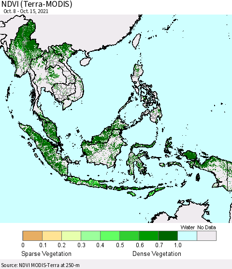 South East Asia NDVI (Terra-MODIS) Thematic Map For 10/8/2021 - 10/15/2021