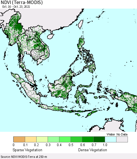 South East Asia NDVI (Terra-MODIS) Thematic Map For 10/16/2021 - 10/23/2021