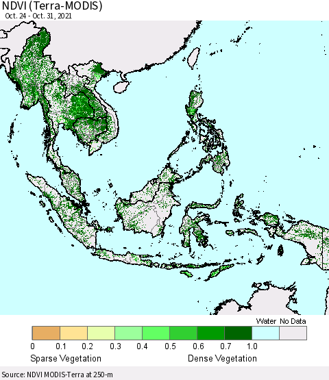 South East Asia NDVI (Terra-MODIS) Thematic Map For 10/24/2021 - 10/31/2021