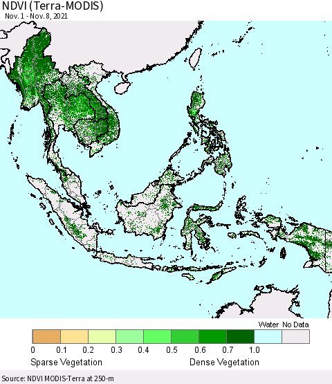 South East Asia NDVI (Terra-MODIS) Thematic Map For 11/1/2021 - 11/8/2021