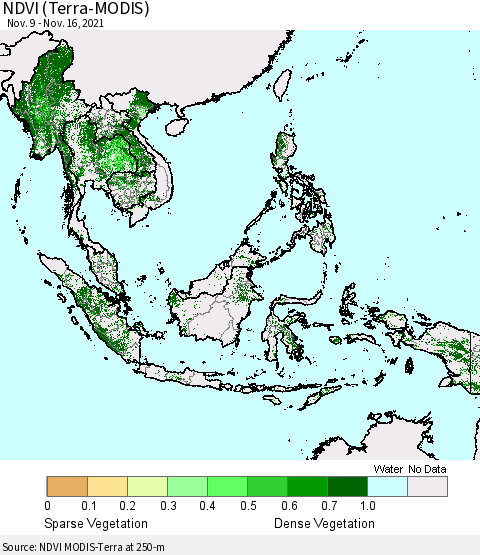South East Asia NDVI (Terra-MODIS) Thematic Map For 11/9/2021 - 11/16/2021
