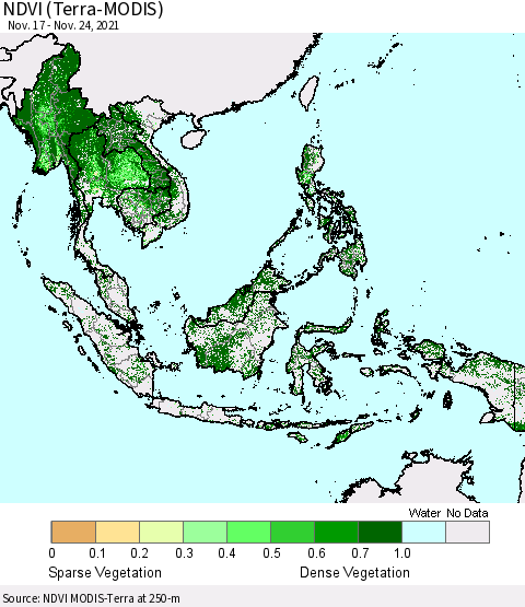 South East Asia NDVI (Terra-MODIS) Thematic Map For 11/17/2021 - 11/24/2021