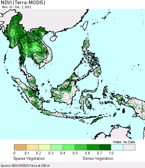 South East Asia NDVI (Terra-MODIS) Thematic Map For 11/25/2021 - 12/2/2021