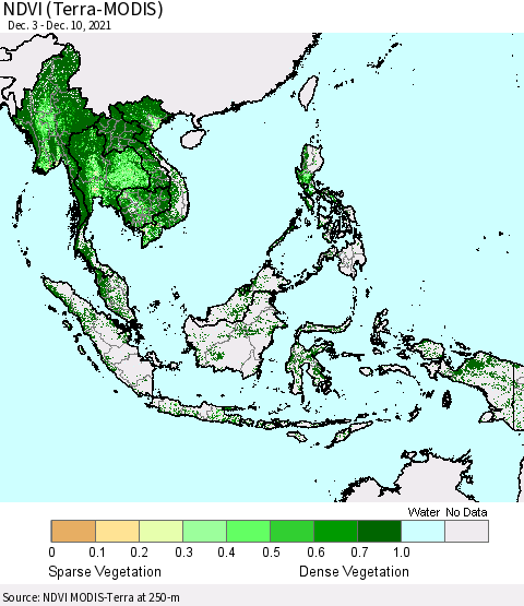 South East Asia NDVI (Terra-MODIS) Thematic Map For 12/3/2021 - 12/10/2021