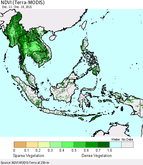 South East Asia NDVI (Terra-MODIS) Thematic Map For 12/11/2021 - 12/18/2021