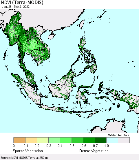 South East Asia NDVI (Terra-MODIS) Thematic Map For 1/25/2022 - 2/1/2022