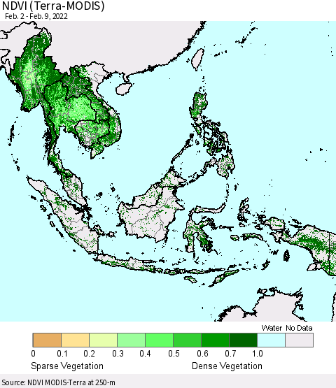 South East Asia NDVI (Terra-MODIS) Thematic Map For 2/2/2022 - 2/9/2022