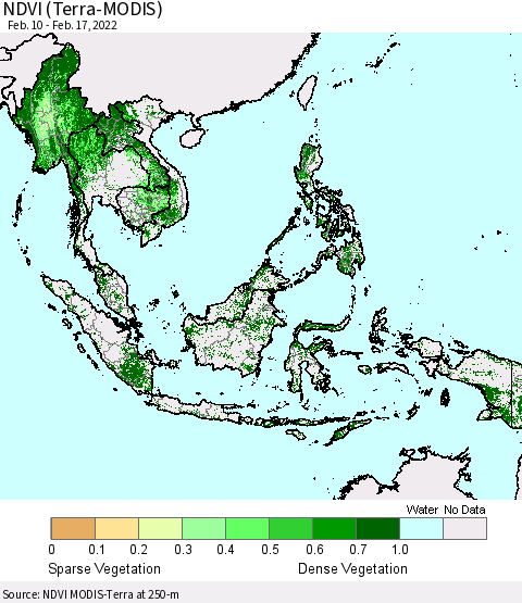 South East Asia NDVI (Terra-MODIS) Thematic Map For 2/10/2022 - 2/17/2022