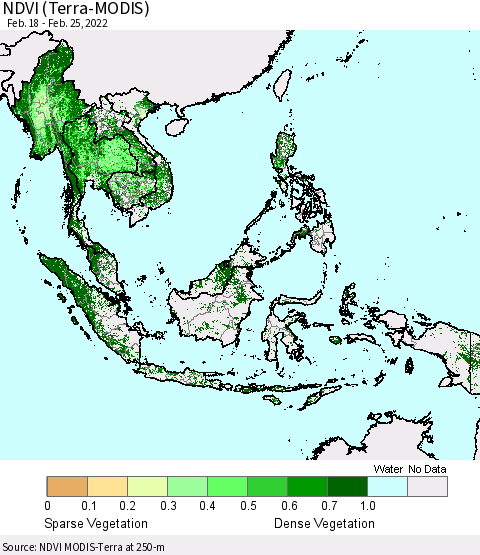 South East Asia NDVI (Terra-MODIS) Thematic Map For 2/18/2022 - 2/25/2022