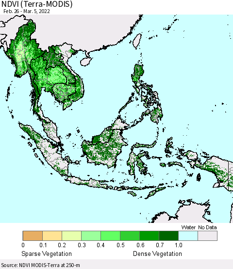 South East Asia NDVI (Terra-MODIS) Thematic Map For 2/26/2022 - 3/5/2022