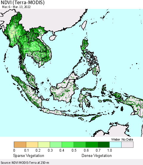 South East Asia NDVI (Terra-MODIS) Thematic Map For 3/6/2022 - 3/13/2022