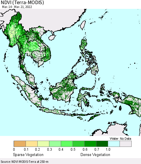South East Asia NDVI (Terra-MODIS) Thematic Map For 3/14/2022 - 3/21/2022
