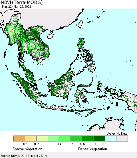 South East Asia NDVI (Terra-MODIS) Thematic Map For 3/22/2022 - 3/29/2022