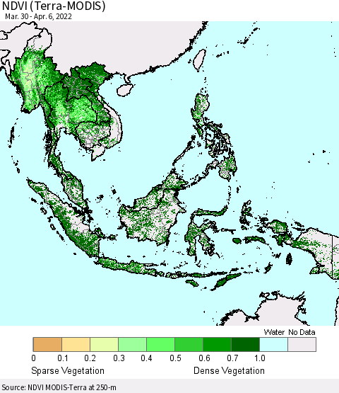 South East Asia NDVI (Terra-MODIS) Thematic Map For 3/30/2022 - 4/6/2022
