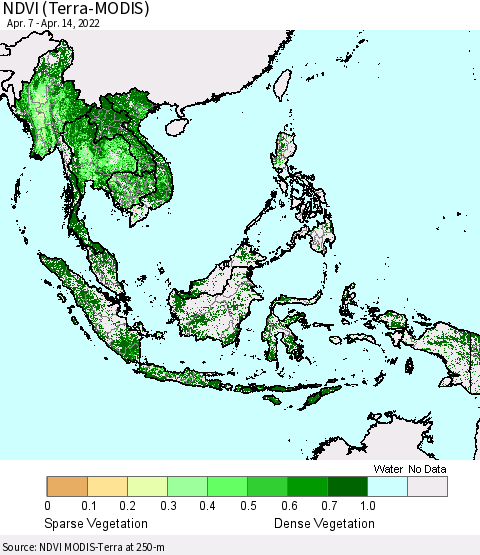 South East Asia NDVI (Terra-MODIS) Thematic Map For 4/7/2022 - 4/14/2022