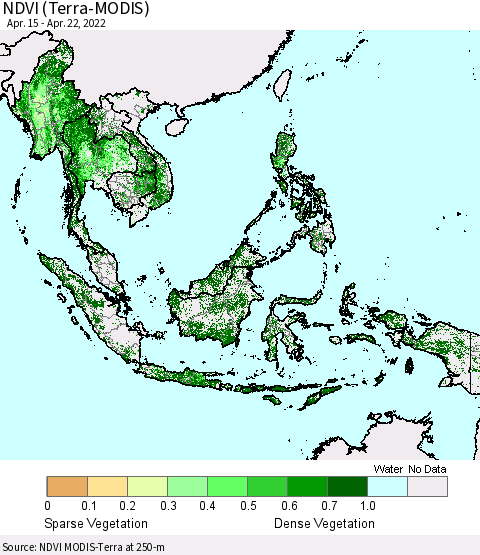 South East Asia NDVI (Terra-MODIS) Thematic Map For 4/15/2022 - 4/22/2022