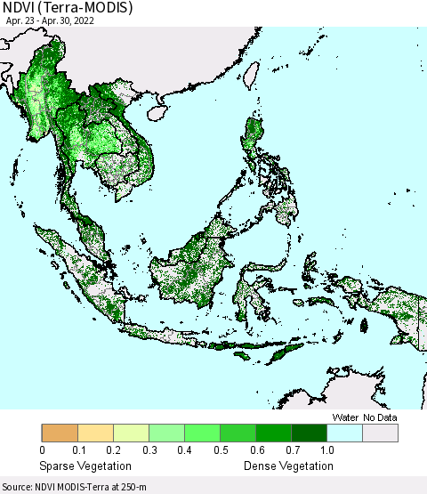 South East Asia NDVI (Terra-MODIS) Thematic Map For 4/23/2022 - 4/30/2022