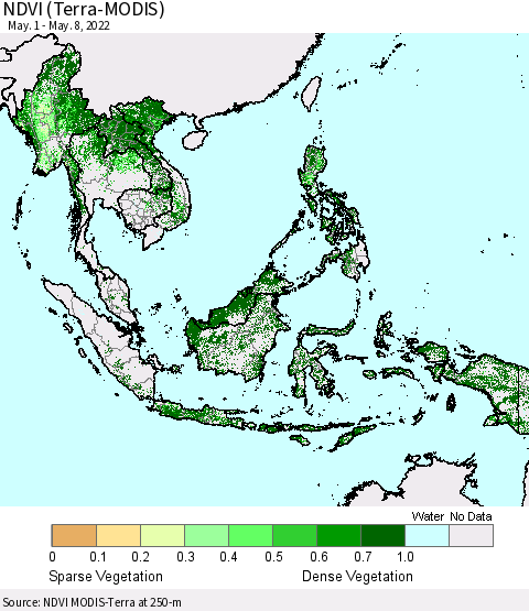 South East Asia NDVI (Terra-MODIS) Thematic Map For 5/1/2022 - 5/8/2022