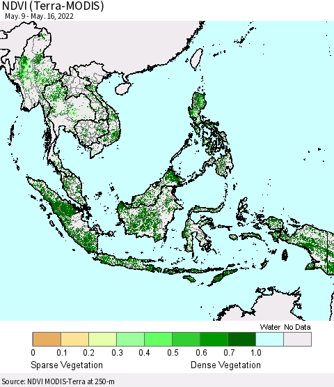 South East Asia NDVI (Terra-MODIS) Thematic Map For 5/9/2022 - 5/16/2022