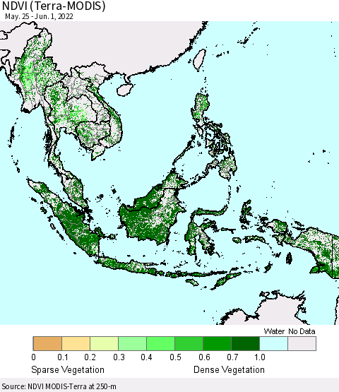 South East Asia NDVI (Terra-MODIS) Thematic Map For 5/25/2022 - 6/1/2022