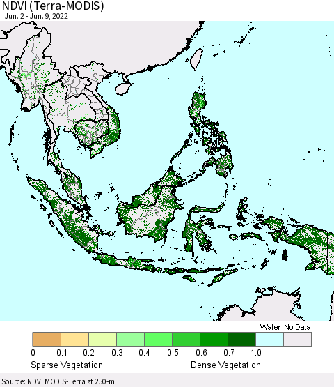 South East Asia NDVI (Terra-MODIS) Thematic Map For 6/2/2022 - 6/9/2022