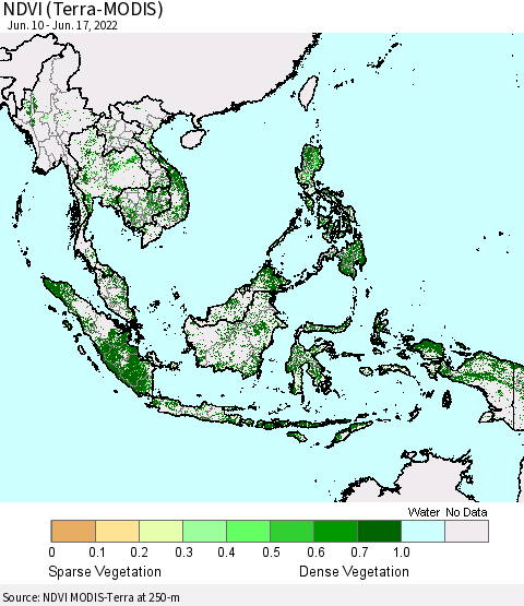 South East Asia NDVI (Terra-MODIS) Thematic Map For 6/10/2022 - 6/17/2022