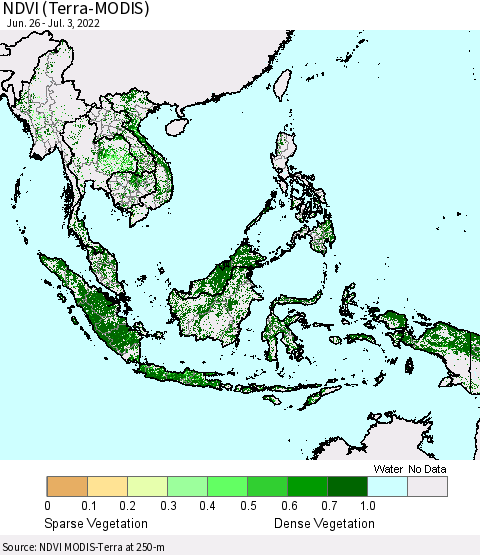 South East Asia NDVI (Terra-MODIS) Thematic Map For 6/26/2022 - 7/3/2022