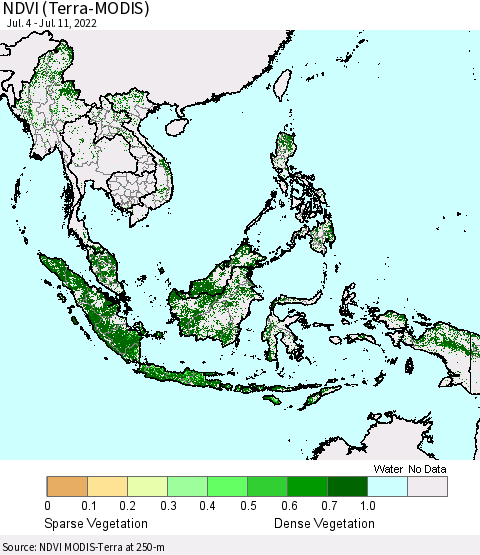 South East Asia NDVI (Terra-MODIS) Thematic Map For 7/4/2022 - 7/11/2022