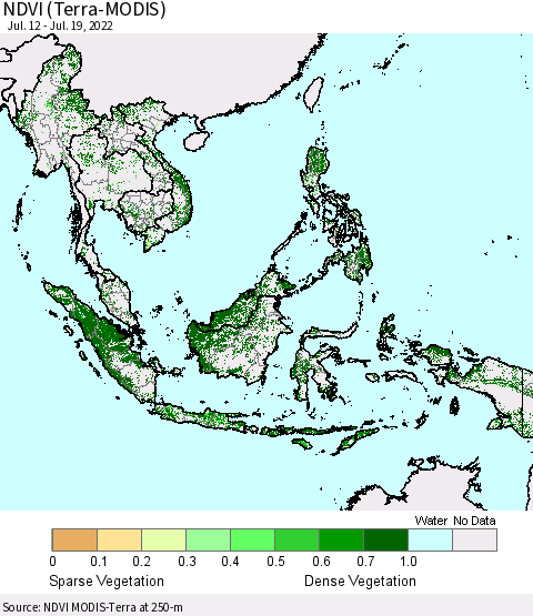 South East Asia NDVI (Terra-MODIS) Thematic Map For 7/12/2022 - 7/19/2022