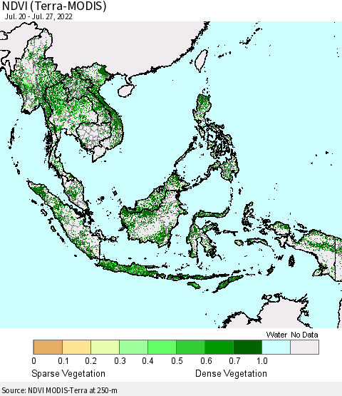 South East Asia NDVI (Terra-MODIS) Thematic Map For 7/20/2022 - 7/27/2022